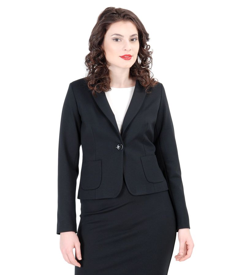 Thick elastic jersey jacket with pockets