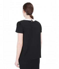Black crepe veil blouse with collar