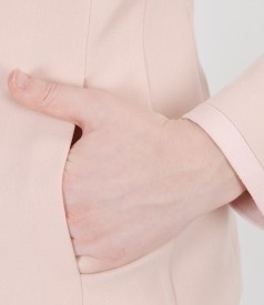 Office jacket with pockets and faux leather trim