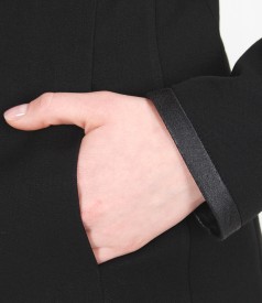 Office jacket with pockets and faux leather trim