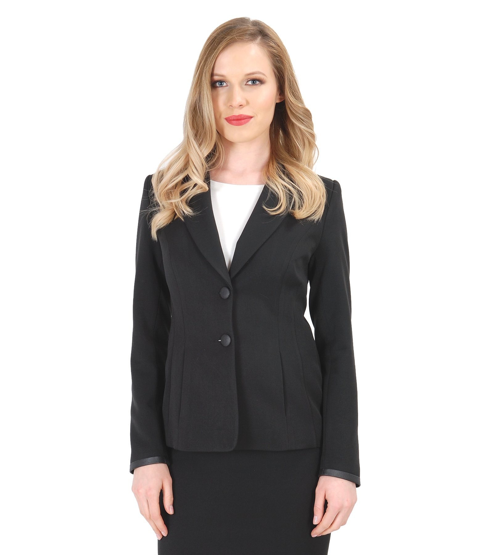 Office jacket with pockets and faux leather trim black YOKKO
