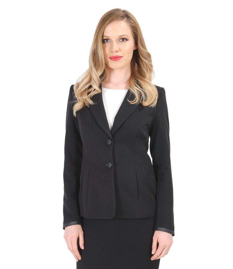 Office jacket with pockets and faux leather trim black - YOKKO