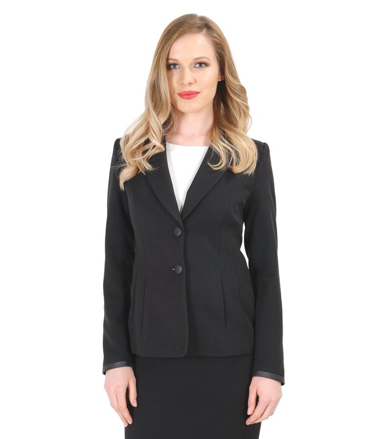 Office jacket with pockets and faux leather trim black YOKKO