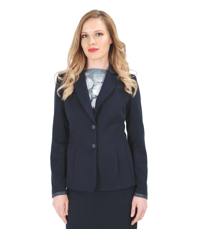 Office jacket with pockets and faux leather trim