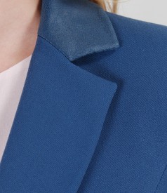 Office jacket with pockets and faux leather trim