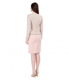 Office outfit with jacket with pink cotton loops and dress
