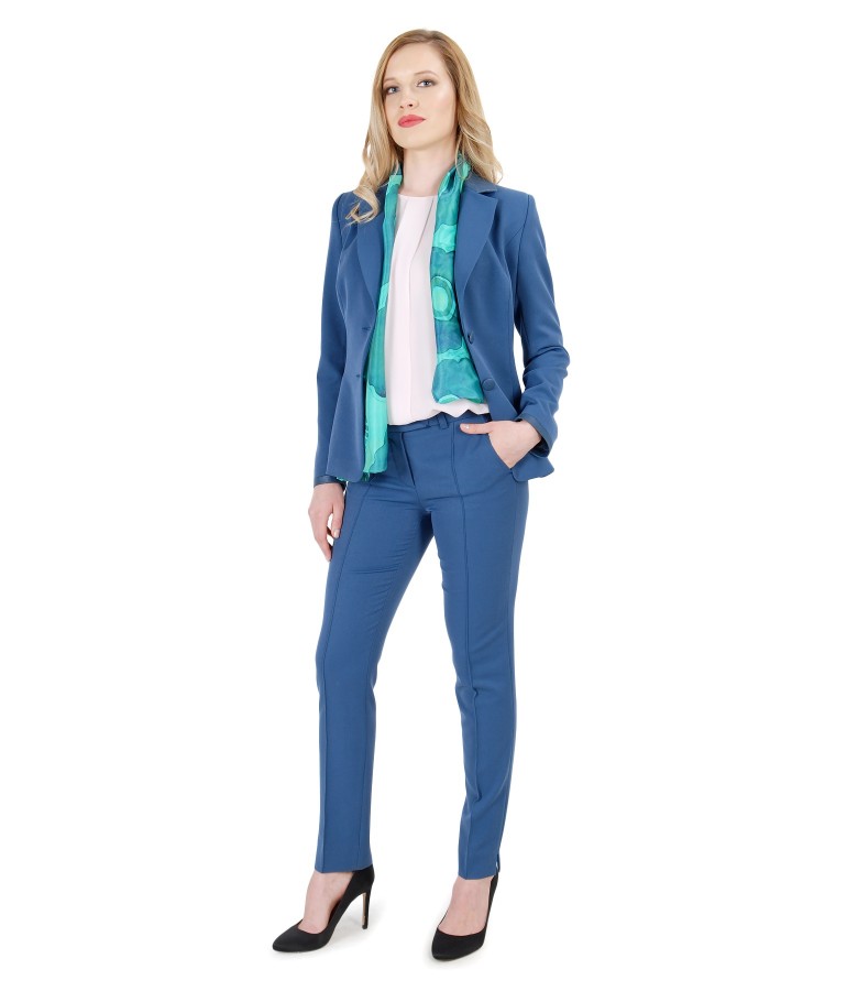 Women office suit with pockets and organic leather trim