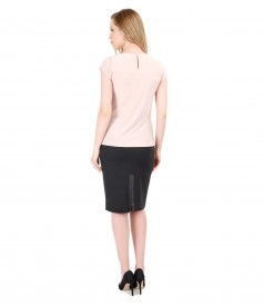 Casual outfit with t-shirt with crystal inserts and skirt