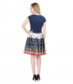 Elastic jersey t-shirt with printed brocade flared skirt