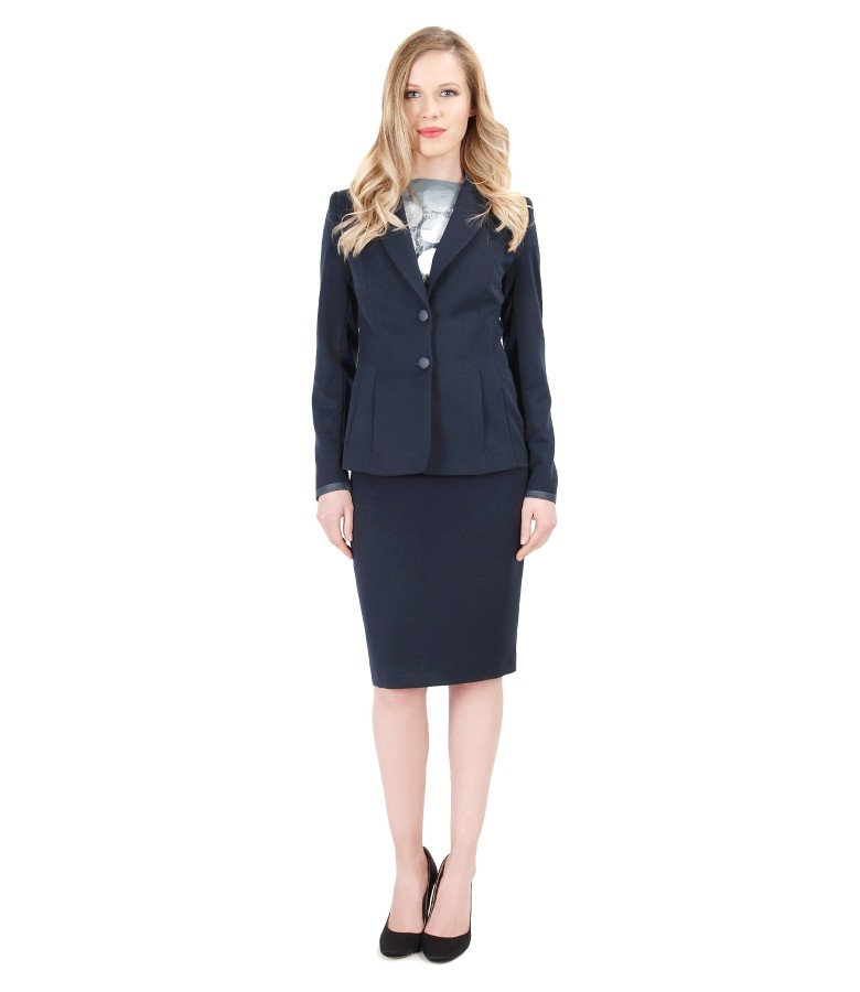Women office suit with pockets and organic leather trim - YOKKO