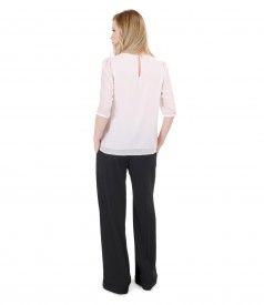 Casual outfit with veil blouse with large pants with cuffs edge