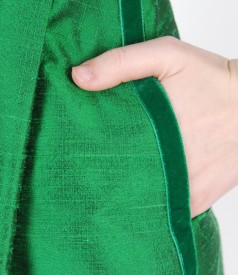 Silk taffeta evening dress with folds and crystals