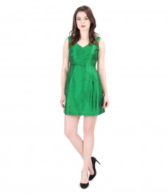 Silk taffeta evening dress with folds and crystals