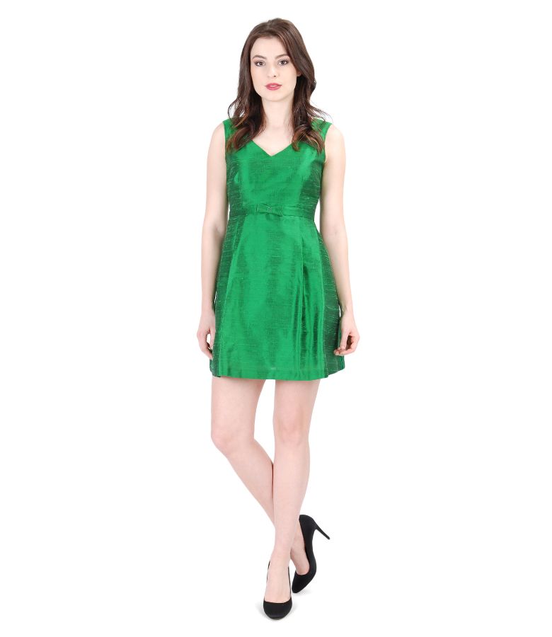 Evening dress in pleated silk taffeta with crystals green - YOKKO Evening dress in pleated silk taffeta with crystals green - YOKKO