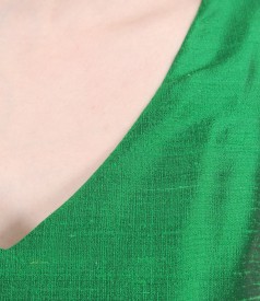 Silk taffeta evening dress with folds and crystals