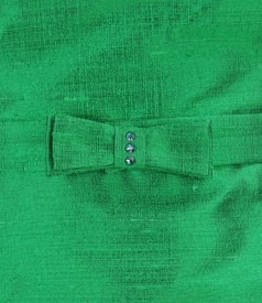 Silk taffeta evening dress with folds and crystals