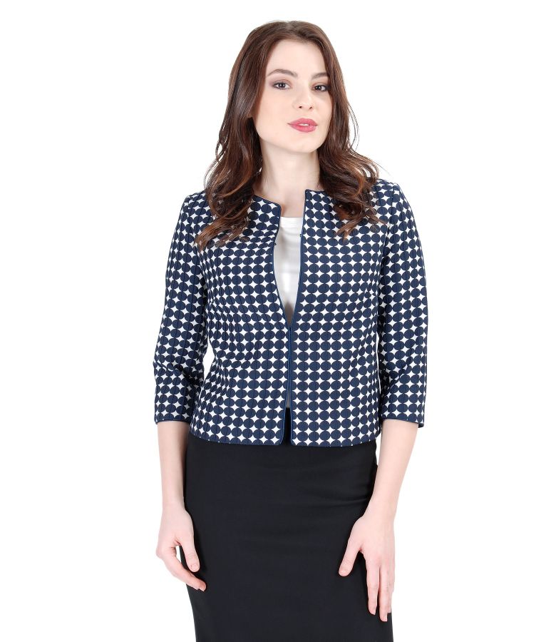 Embossed cotton fabric jacket with dots dark blue YOKKO