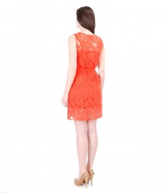 Brocade organza dress with viscose motifs and belt