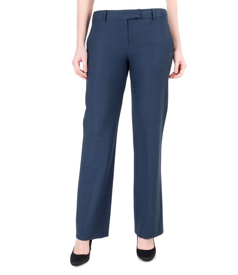 Cotton and viscose office pants dark blue - YOKKO