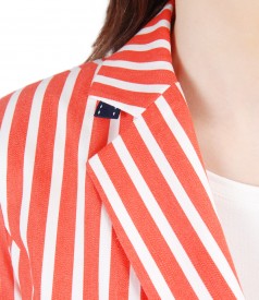 Elastic printed cotton jacket with stripes