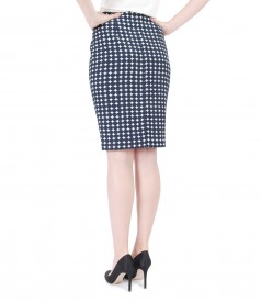 Embossed cotton fabric pencil skirt with dots and slit with zipper