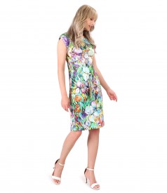 Printed jersey dress with dropped shoulders