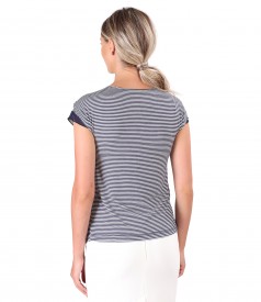 Printed elastic jersey t-shirt with trim