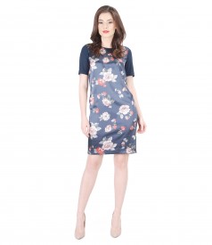 Elastic jersey dress with printed satin front