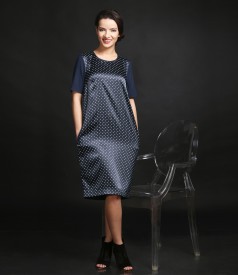 Elastic jersey dress with printed satin front