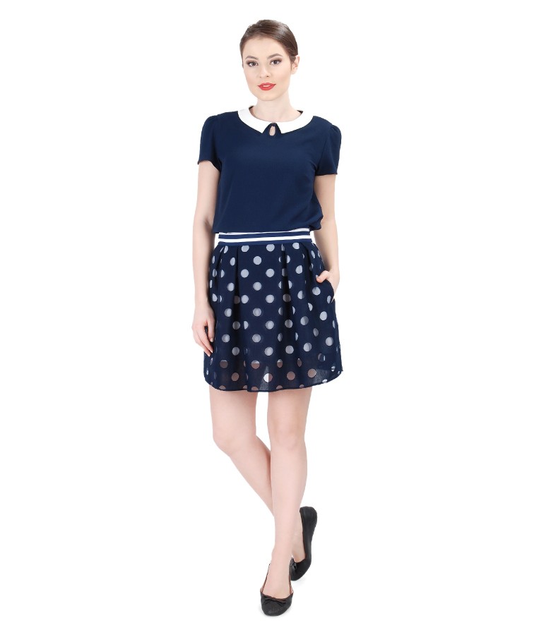 Blouse with flaring lace skirt with dots