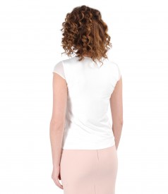 Elastic jersey blouse with trim and veil fins