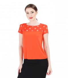 Elastic jersey blouse with brocaded trim