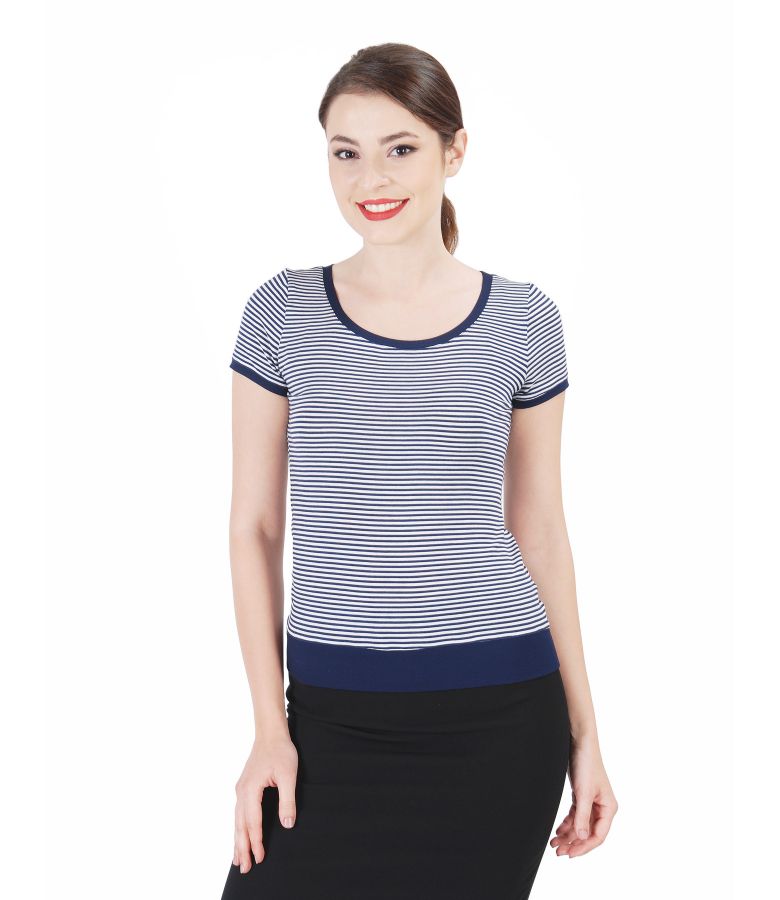 Elastic jersey tshirt with trim dark bluewhite YOKKO