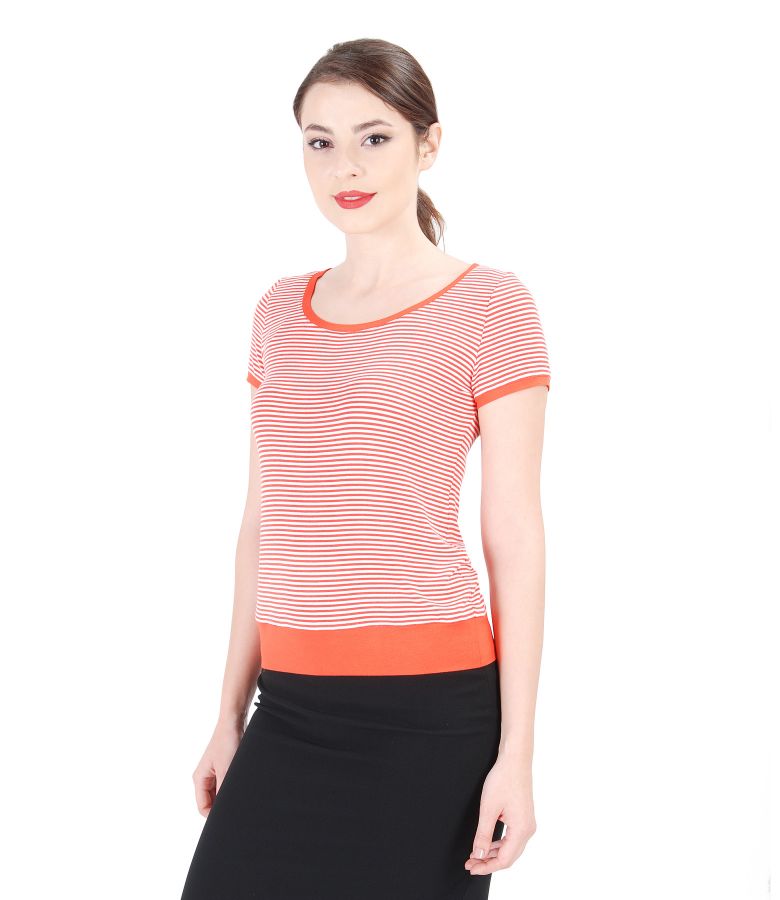 Elastic jersey t-shirt with trim