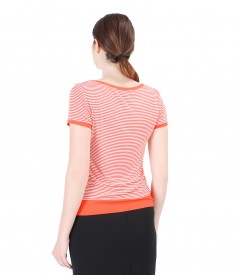 Elastic jersey t-shirt with trim