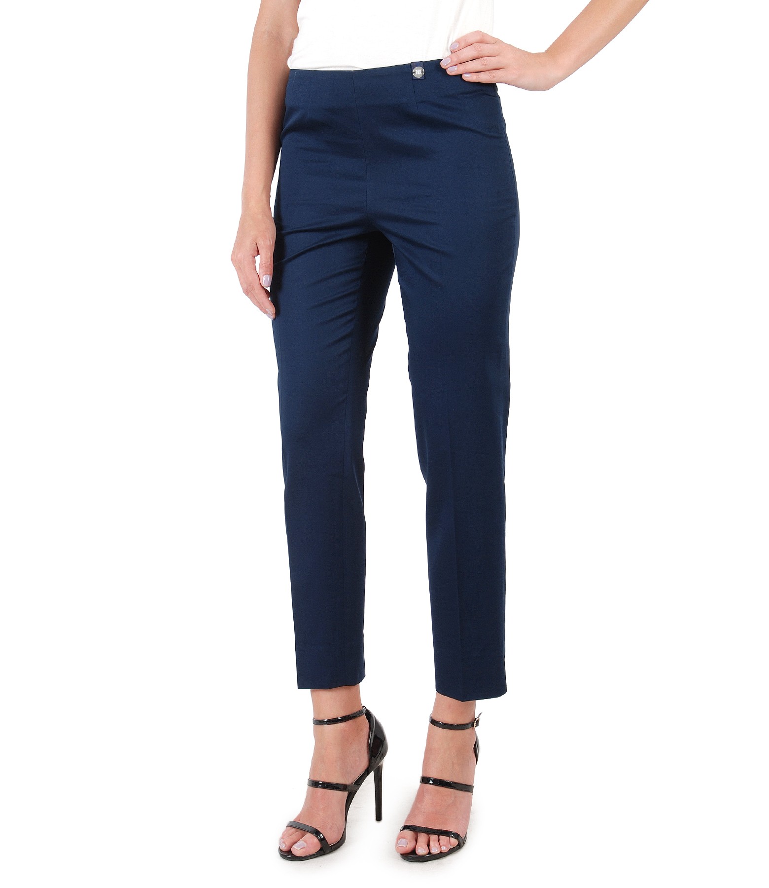 Elastic cotton skinny pants dark blue - YOKKO