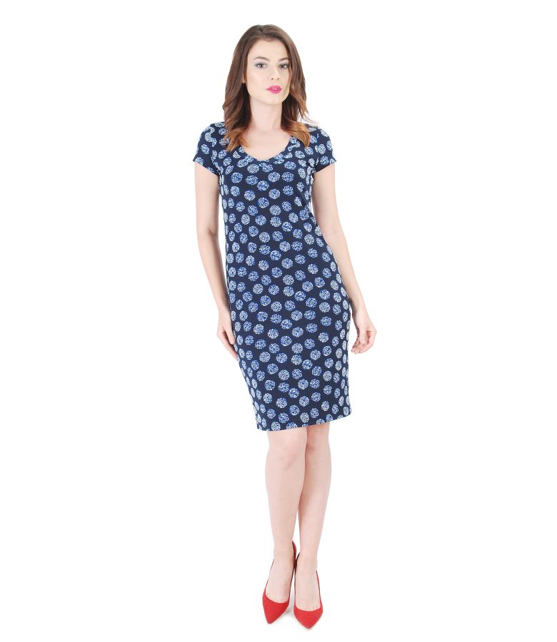 Printed jersey dress with V decolletage