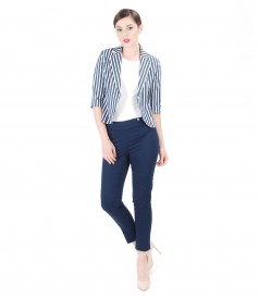 Elegant outfit with printed with stripes cotton jacket and pants