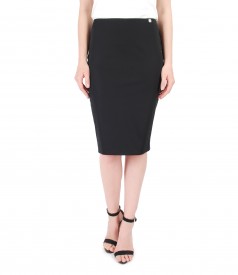 Cotton pencil skirt with slit with zipper