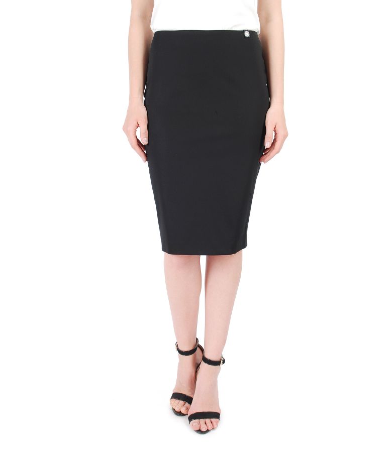 Cotton pencil skirt with slit with zipper black YOKKO
