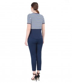 Casual outfit with elastic jersey with stripes blouse and pants