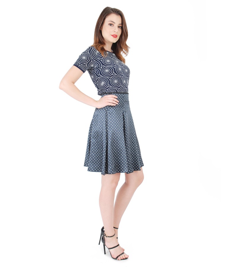 Printed jersey blouse with flaring skirt
