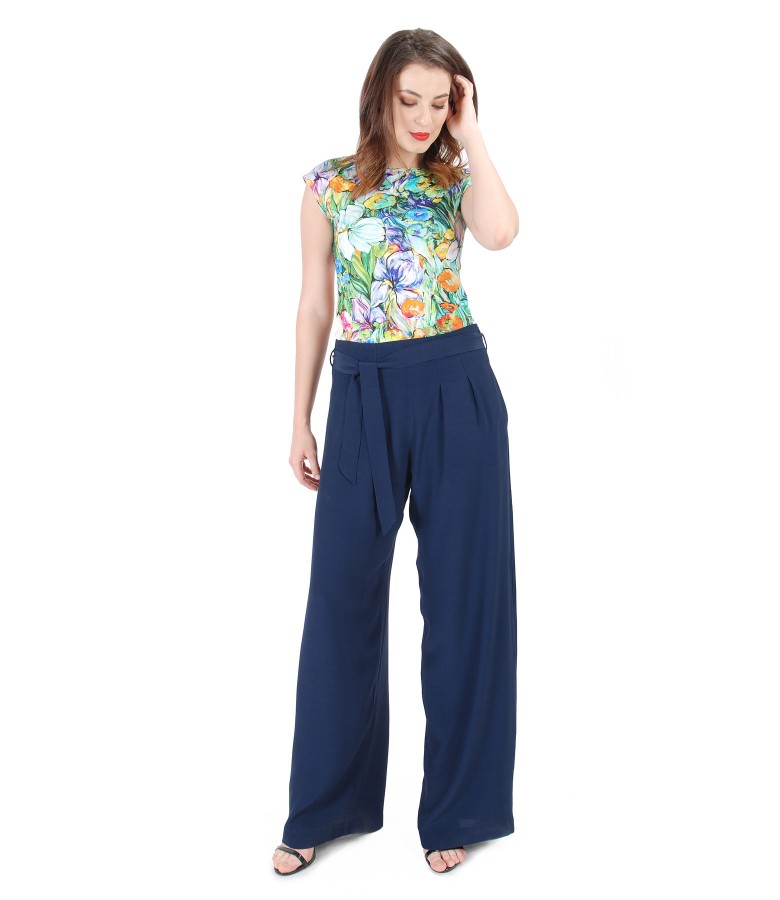 Printed jersey t-shirt with viscose large pants