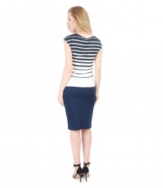 Elegant outfit with printed with stripes jersey blouse and pencil skirt