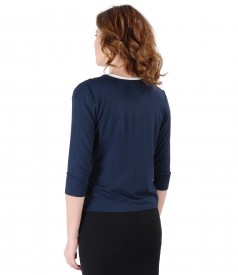 Dark blue jersey blouse tied with cord