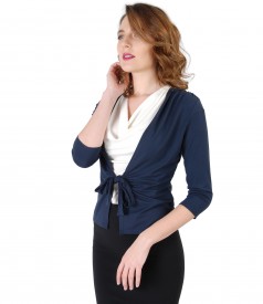 Dark blue jersey blouse tied with cord