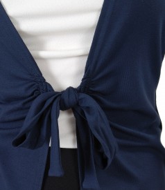 Dark blue jersey blouse tied with cord