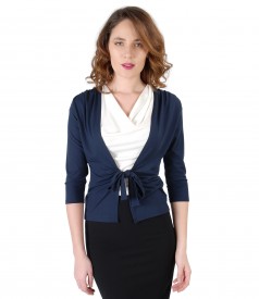 Dark blue jersey blouse tied with cord