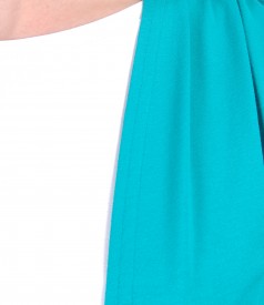 Turquoise jersey blouse tied with cord