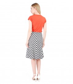 Elastic cotton with stripes skirt with uni jersey blouse